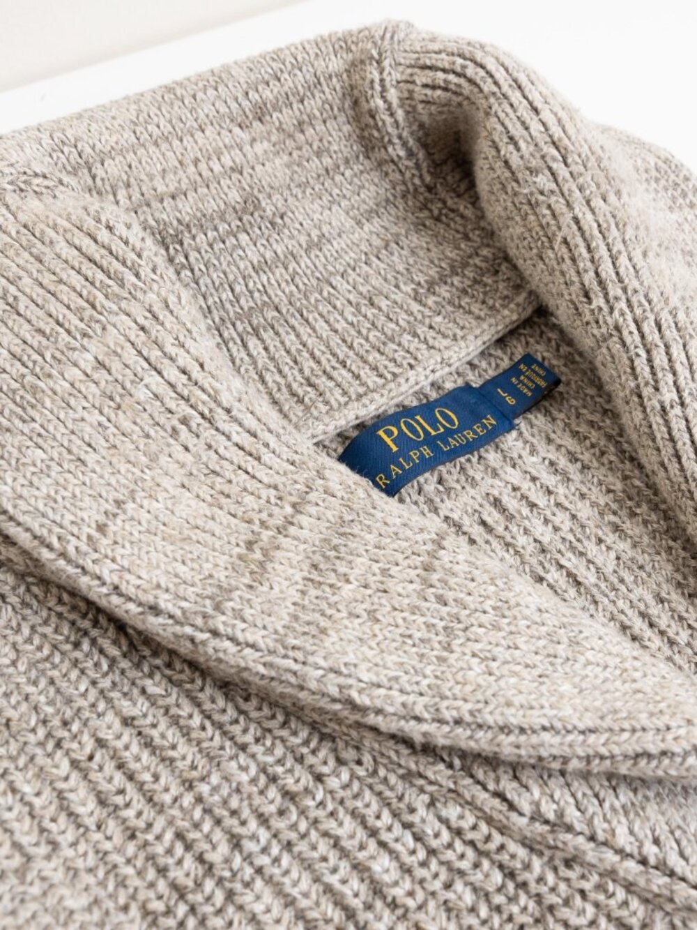 Polo Ralph Lauren Chunky Shawl Collar Cardigan Oatmeal Beige Cotton Knit L - Picture 9 of 13